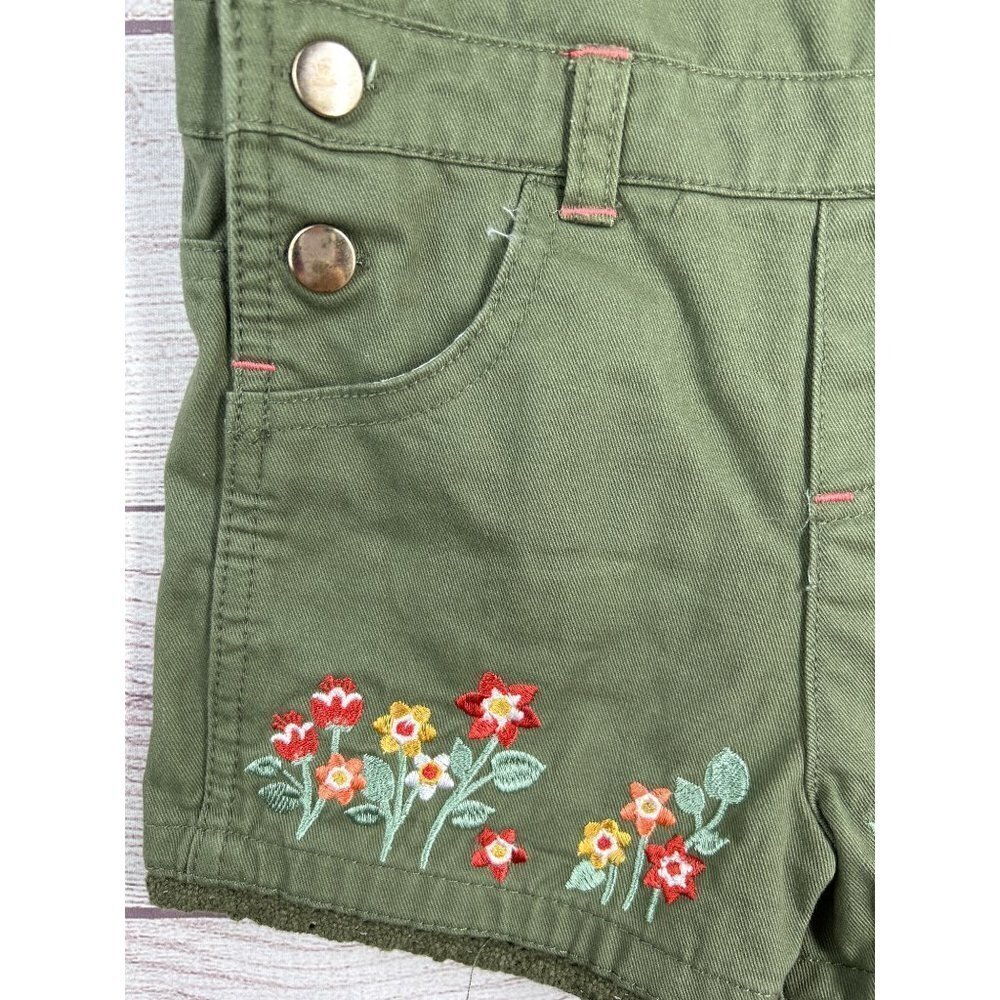 Little Lass Toddler Green Embroidered Floral Shortalls Size  4T - Picture 4 of 7